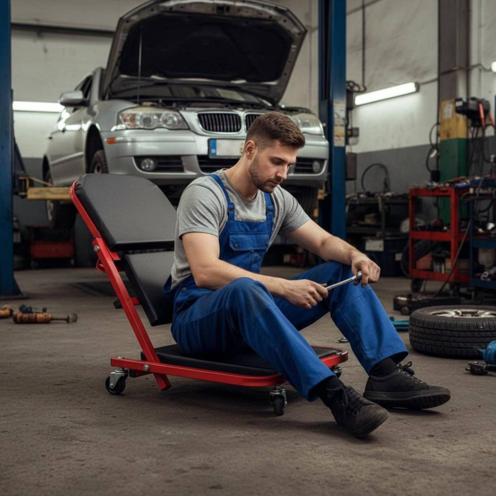 Asiento de mecánico plegable 2 - Heavy Equipment Garage reseña y precio