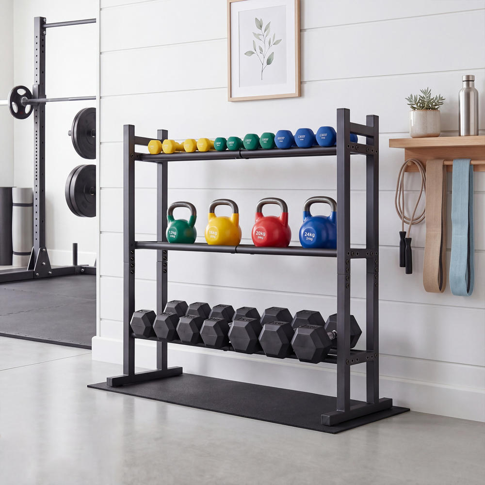 Estante para mancuernas de 3 n - Heavy Equipment Garage reseña y precio